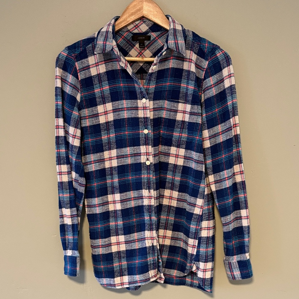 J. Crew Flannel Shirt, pink, ivory, blue - 4Tall
